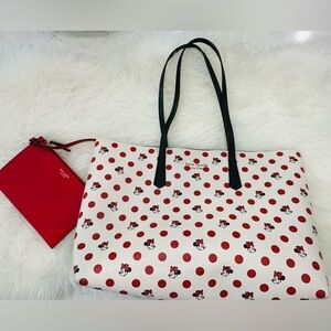 Kate Spade Red and White Minnie Mouse Polka Dot Tote